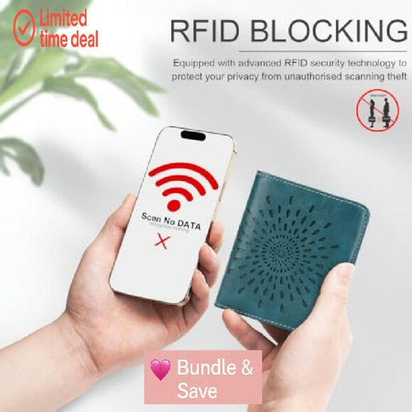 Slim RFID Vegan Leather Wallet with Sunflower Design, 6 Card Slots - Picture 6 of 7